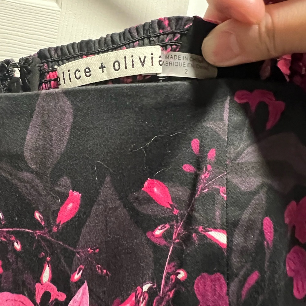 Alice + Olivia Black Mini Dress with Pink Floral Print - Picture 3 of 4